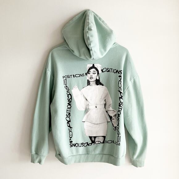 PLS READ Ariana Grande Adult Large Positions Hoodie Sweatshirt Pastel Mint Green - Picture 1 of 6
